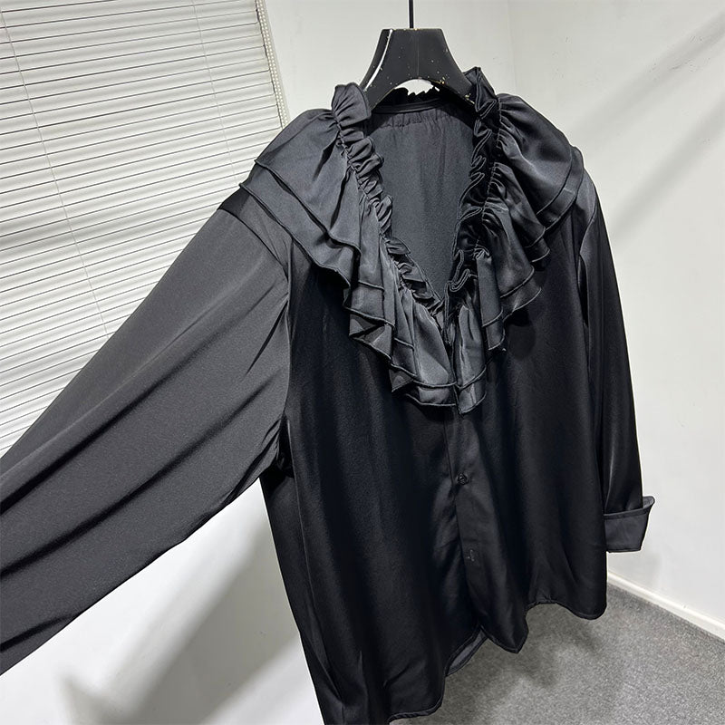 Vintage French Ruffle Collar V-neck Shirt