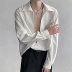 Loose White Deep V-neck Casual Shirt