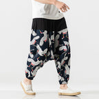 Japanese Cotton and Linen Casual Harem Lantern Crotch Pants