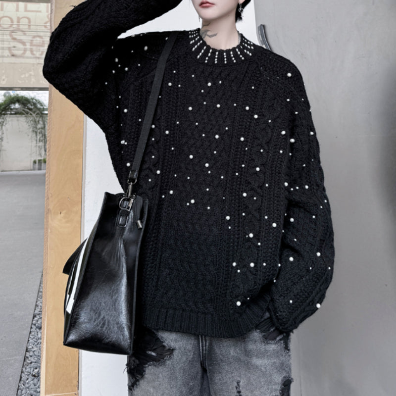 Cable Beaded Loose Knitted Thick Sweater