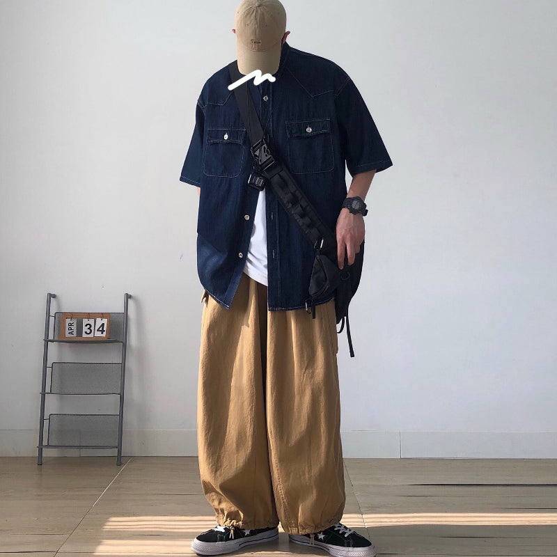 Denim Short-sleeved Loose Work Shirt