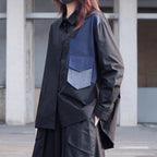 Denim Patchwork Pocket Long Sleeve Shirt