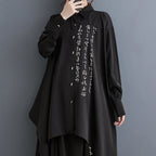 Loose Calligraphy Print Shirt Irregular Wide Leg Culottes