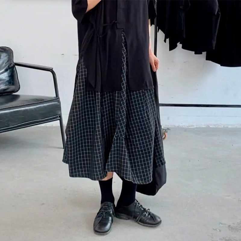 Pleated Irregular Plaid Skirt