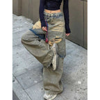 Ripped Fake Two-piece Denim Loose Drape Trousers