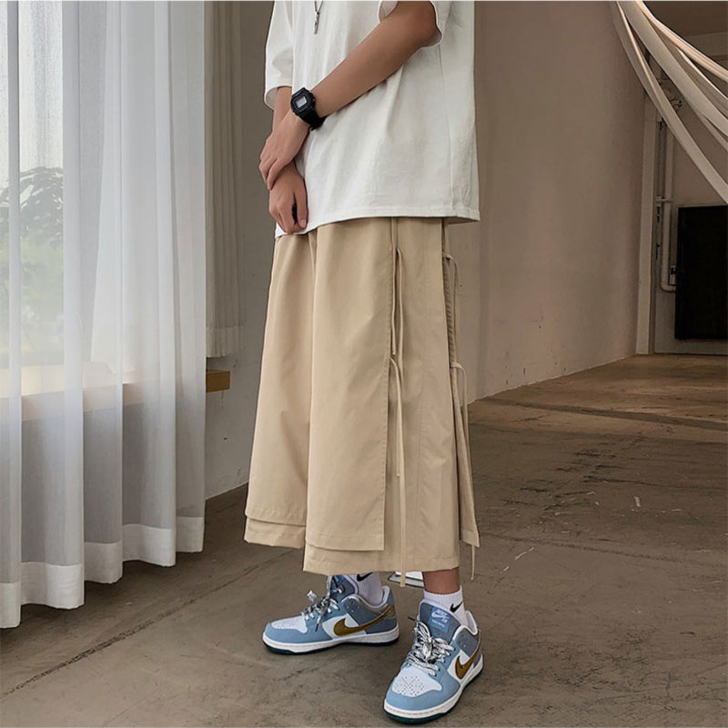 Japanese Style Fake Two Piece Side Ribbon Pants