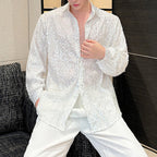 Heavy craft sequin irregular long sleeve shirt sparkles