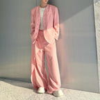 Vintage Collarless Blazer and Wide-leg Pants Two-piece Set