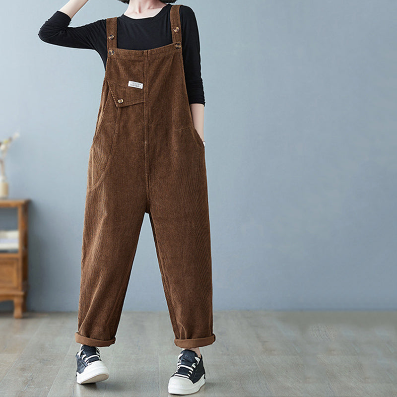 Solid Color Corduroy Harem Overalls