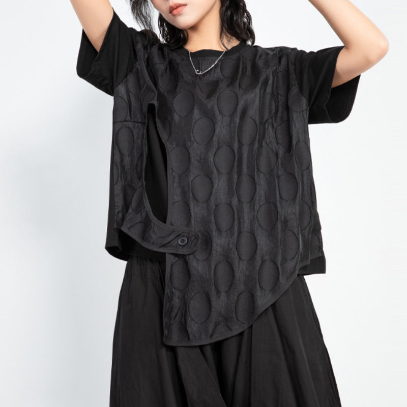 Asymmetric Round Neck Loose Fake Two-piece T-shirt