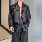 Ribbon Tie Jacquard See-through Shirt