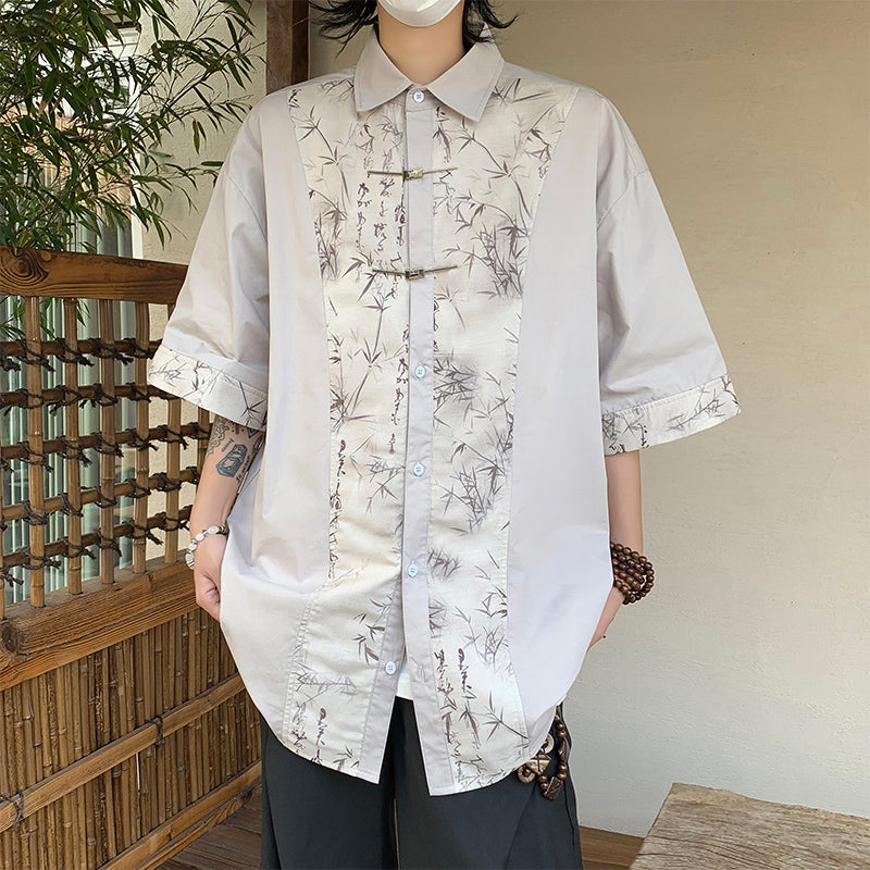 Vintage Printed Patchwork Casual Shirt
