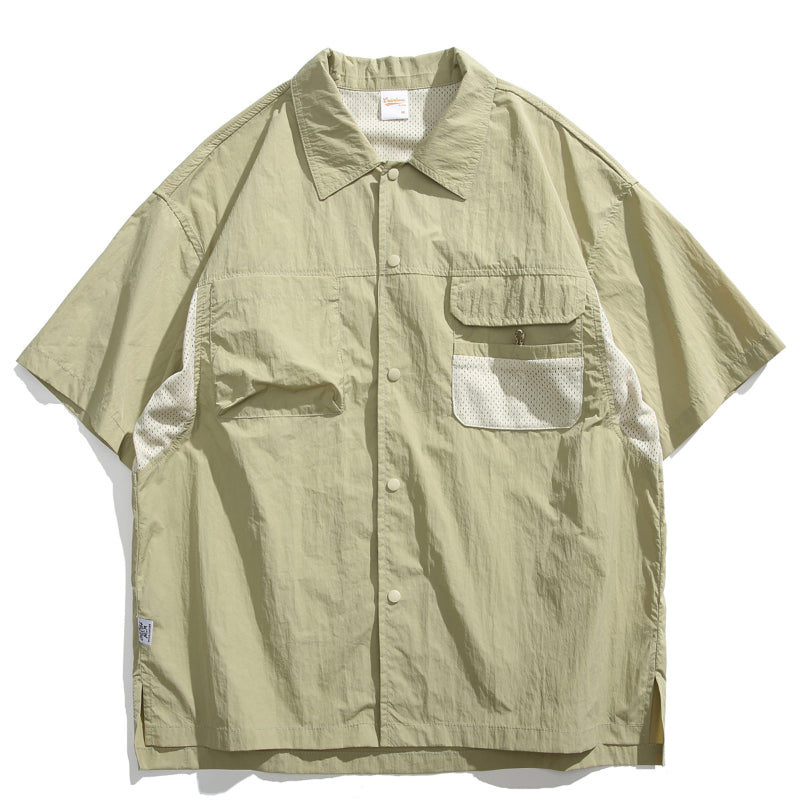 Japanese Retro Multi-pocket Patchwork Loose T-shirt