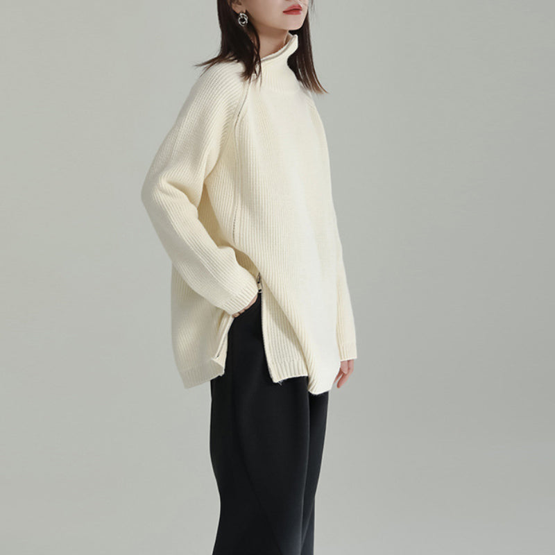 Vertical Striped Slim Zip-up Sweater