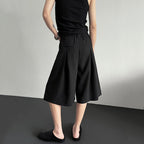 Button-embellished Draped Wide-leg Casual Suit Shorts