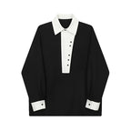 Retro Pullover Loose Lapel Contrasting Color Shirt