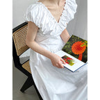 French Waist Halter V-neck Pleated Dress