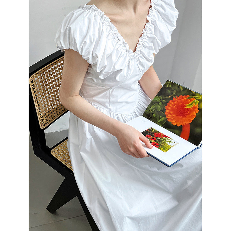 French Waist Halter V-neck Pleated Dress