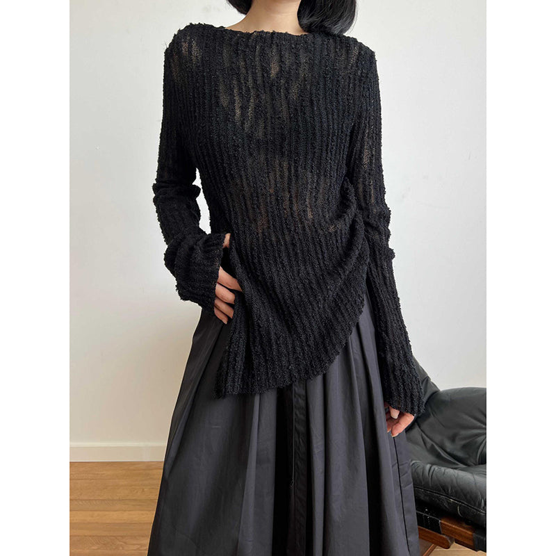 Side Slit Pleated Sweater Top