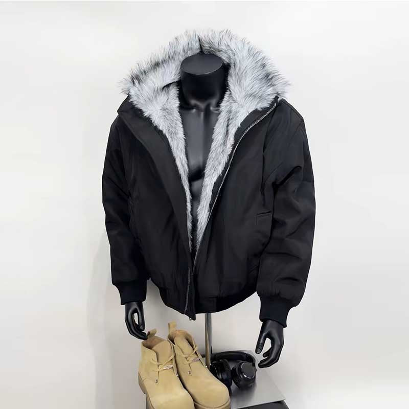 Vintage Faux Fur Collar Hooded  Short Jacket