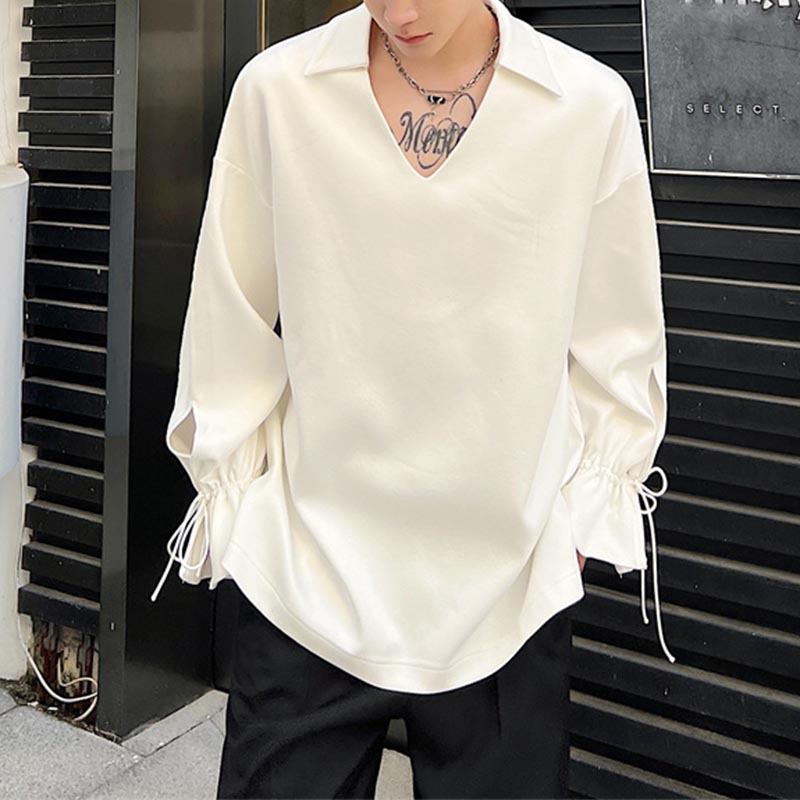 V Neck Cuffs Drawstring Sweatshirt