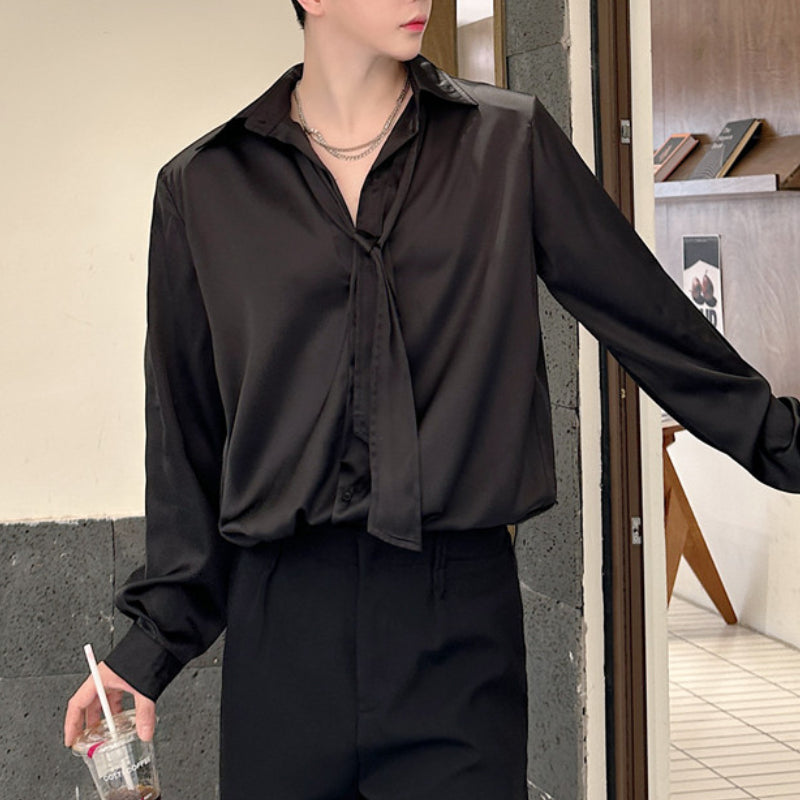 Satin-finish Tie-embellished Shoulder Shirt