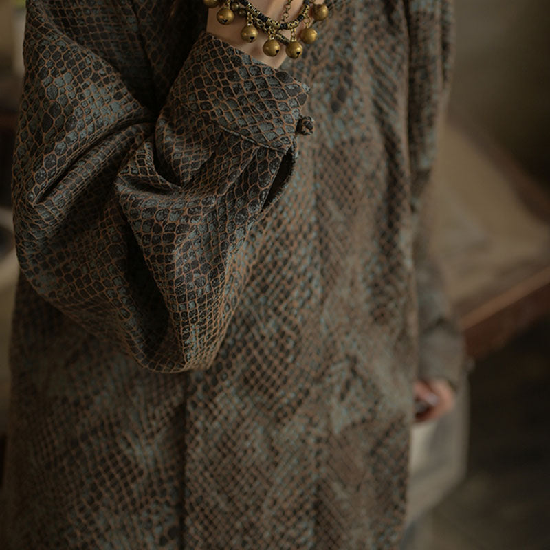 Retro Python Pattern Button-Down Jacquard Zen Shirt