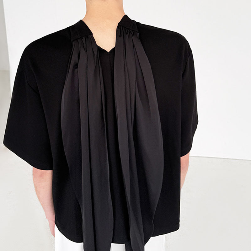 Scarf Ribbon Silhouette Short Sleeves T-shirt