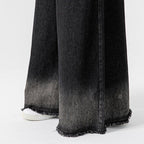 Japanese Retro Denim Gradient Color Raw Edge Wide Leg Pants
