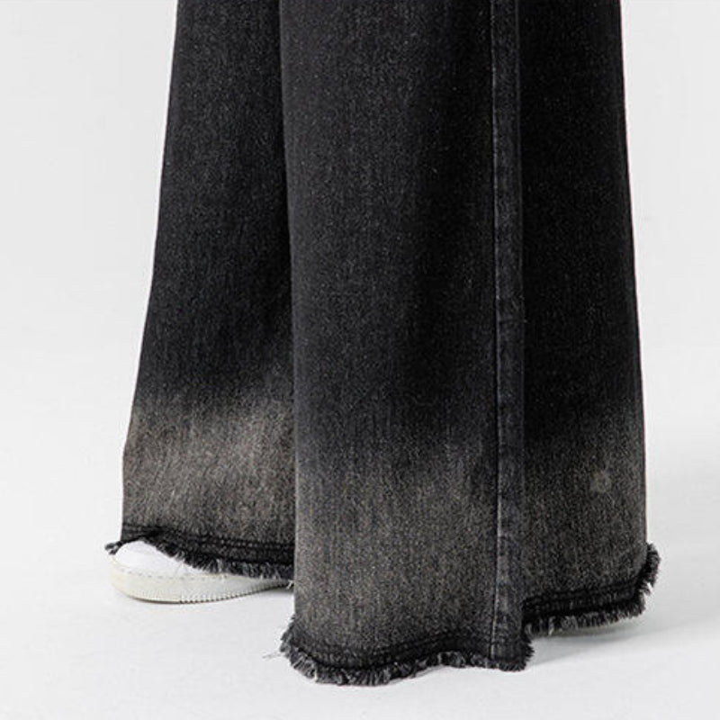 Japanese Retro Denim Gradient Color Raw Edge Wide Leg Pants