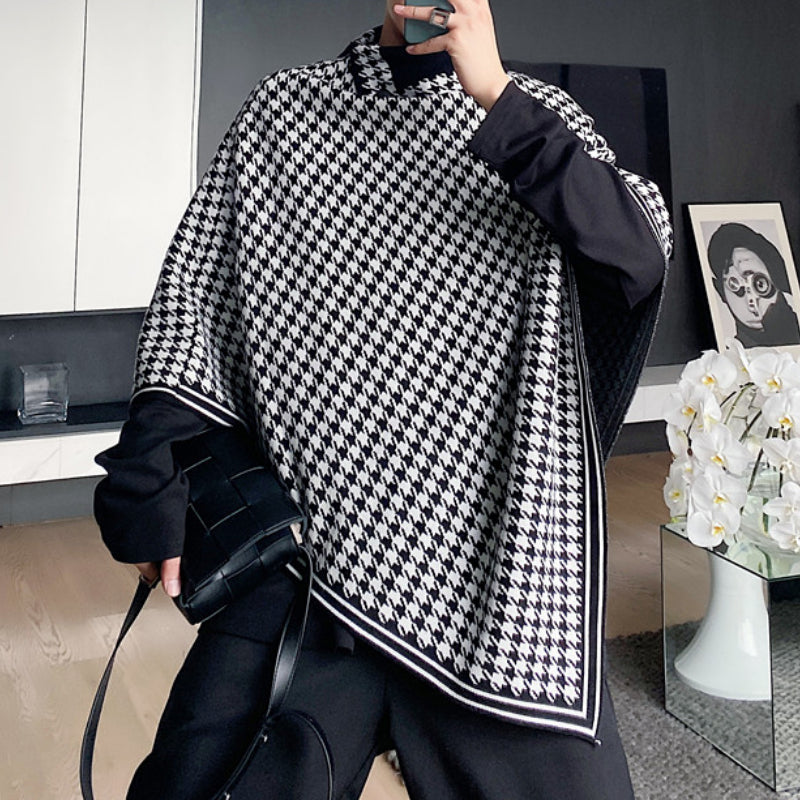 Vintage Houndstooth Cape Knitted Sweater