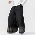 Japanese Retro Denim Gradient Color Raw Edge Wide Leg Pants