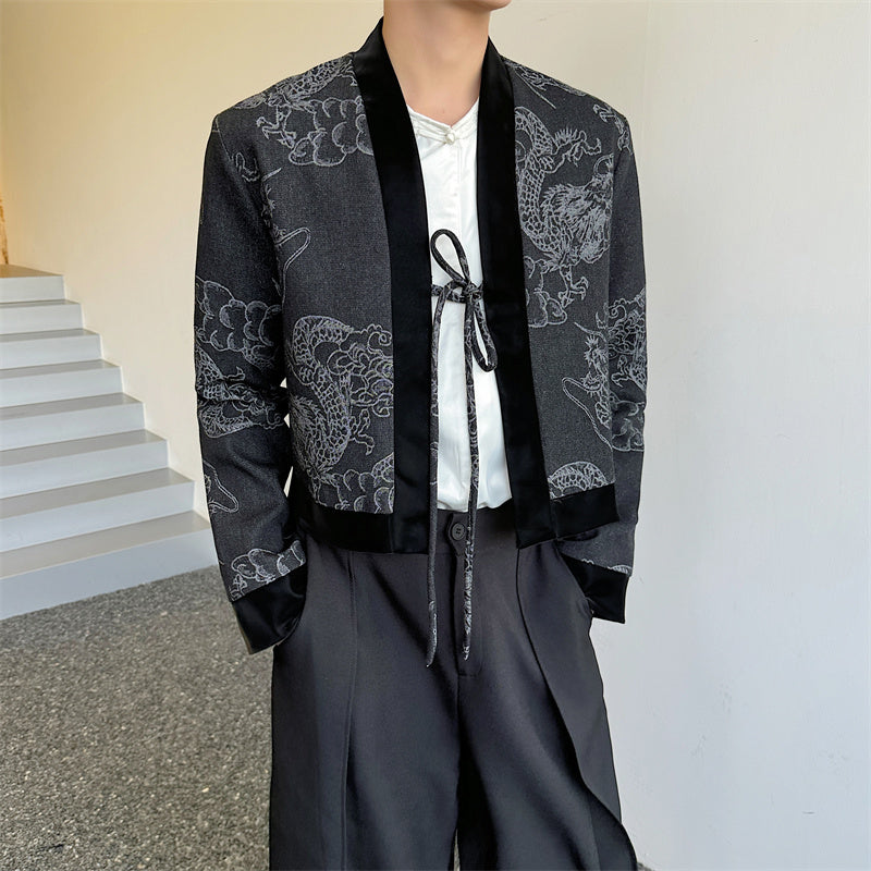 Vintage Jacquard Patchwork Dragon Pattern Denim Jacket