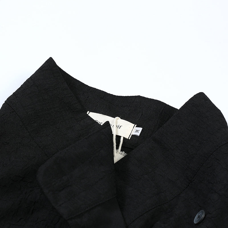Textured Slanted Placket Tie-Strap Fake Two-Piece Shirt