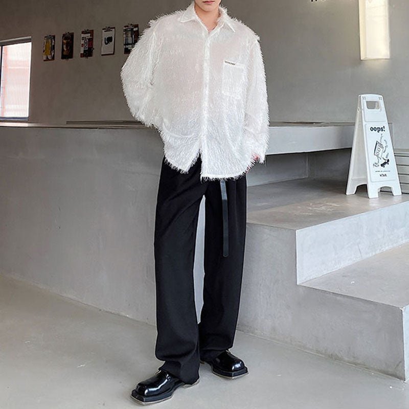 Fringed Mesh Long Sleeve Lapel Shirt