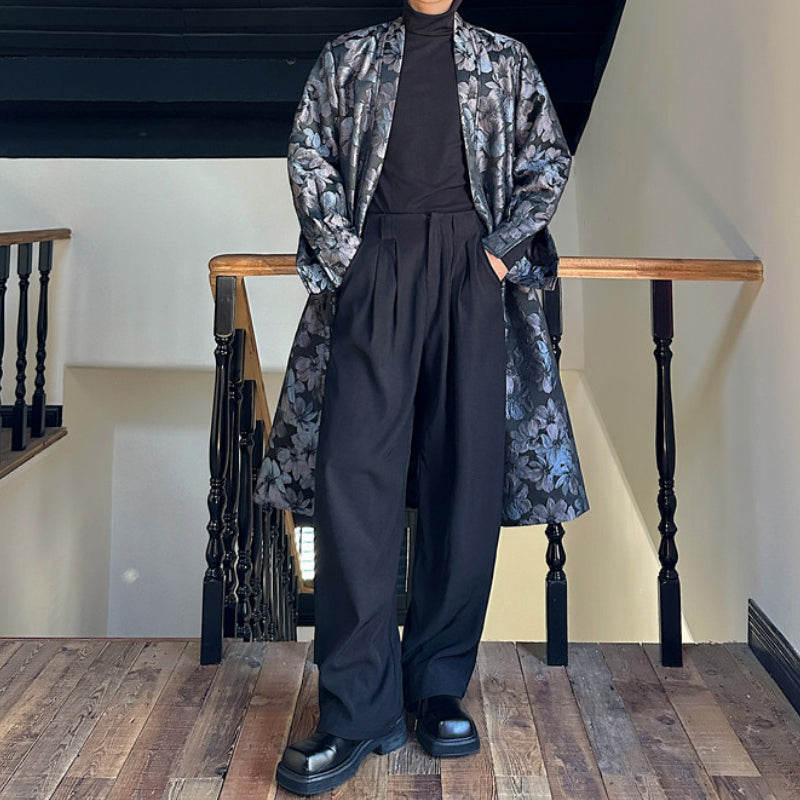 Vintage Floral Silhouette Buttonless Mid-length Trench Coat