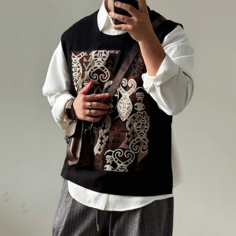 【Mask】Loose-fitting Patchwork Vest
