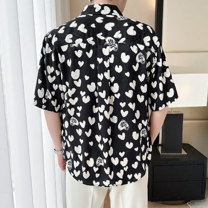 Ice Silk Loose Casual Heart Print Shirt