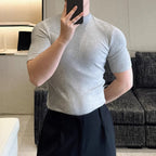 Half Turtleneck Solid Color Elastic Tight T-shirt