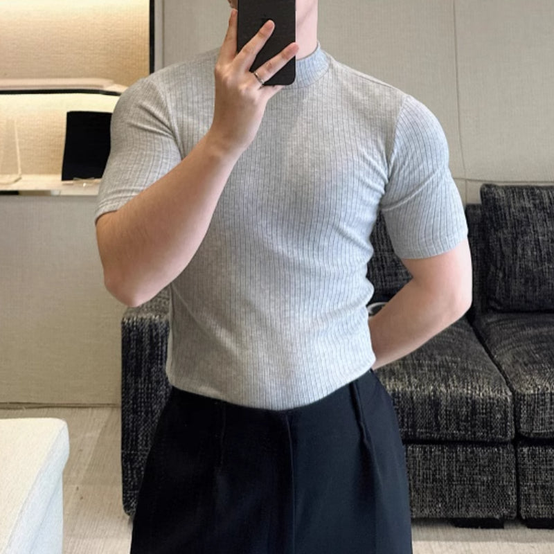 Half Turtleneck Solid Color Elastic Tight T-shirt