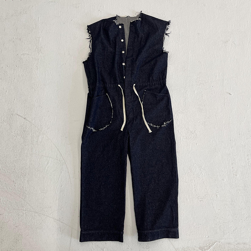 Vintage Loose Raw Edge Sleeveless Jumpsuit Jeans