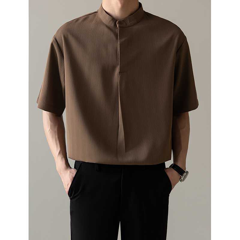 Loose Stand Collar Ice Silk Texture Casual Shirt