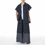 Square Neck Raw Edge Denim Vest Patchwork Jeans Two-Piece Set