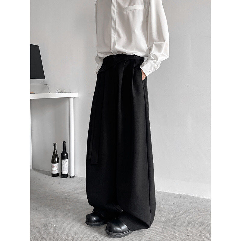 Button Drape Loose Wide Leg Pants