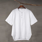 Linen Vintage Round Neck Button Down T-shirt