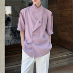 Summer Stacked Collar Shoulder Pad Shirt