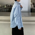 Double Collar Structured Pleated Long Sleeve Shirt