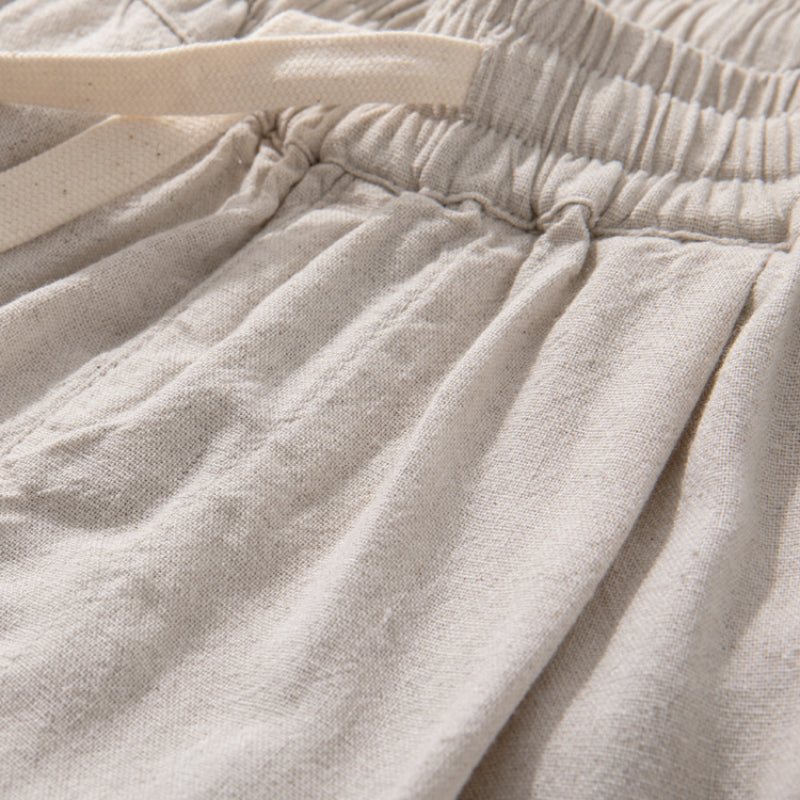 Linen Wide-leg Thin Elastic Waist Trousers