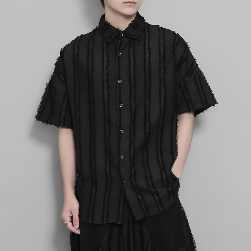 Vertical Striped Vintage Fringe Patchwork Shirt