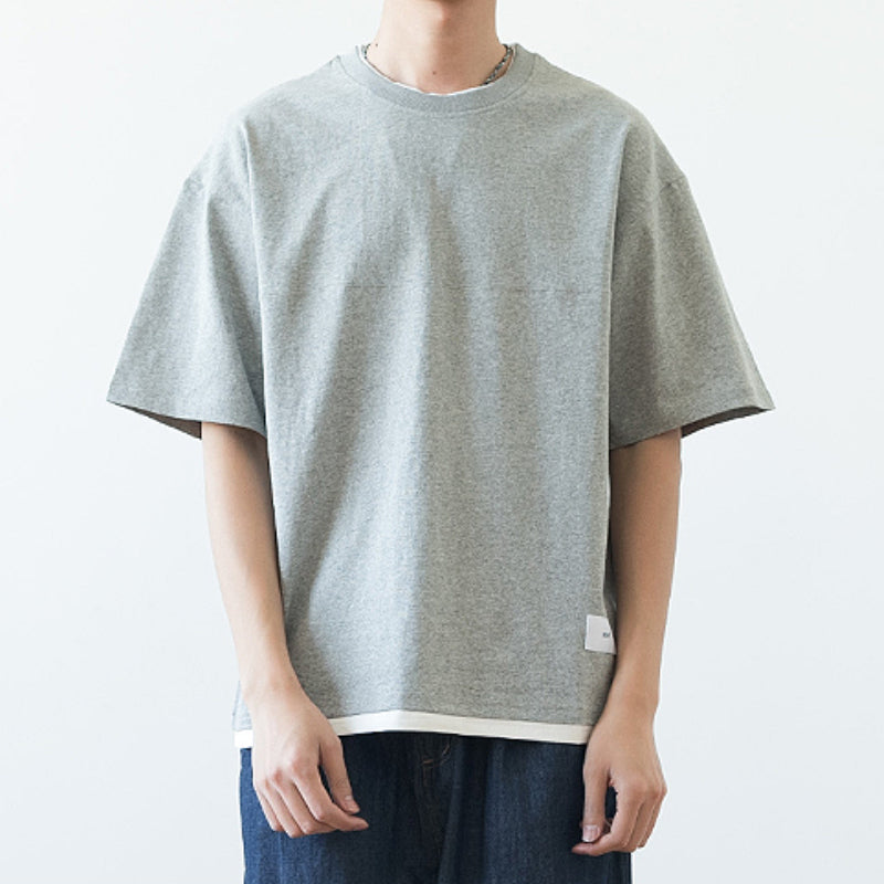 Japanese Loose Drop Shoulder Fake Two Piece T-shirt